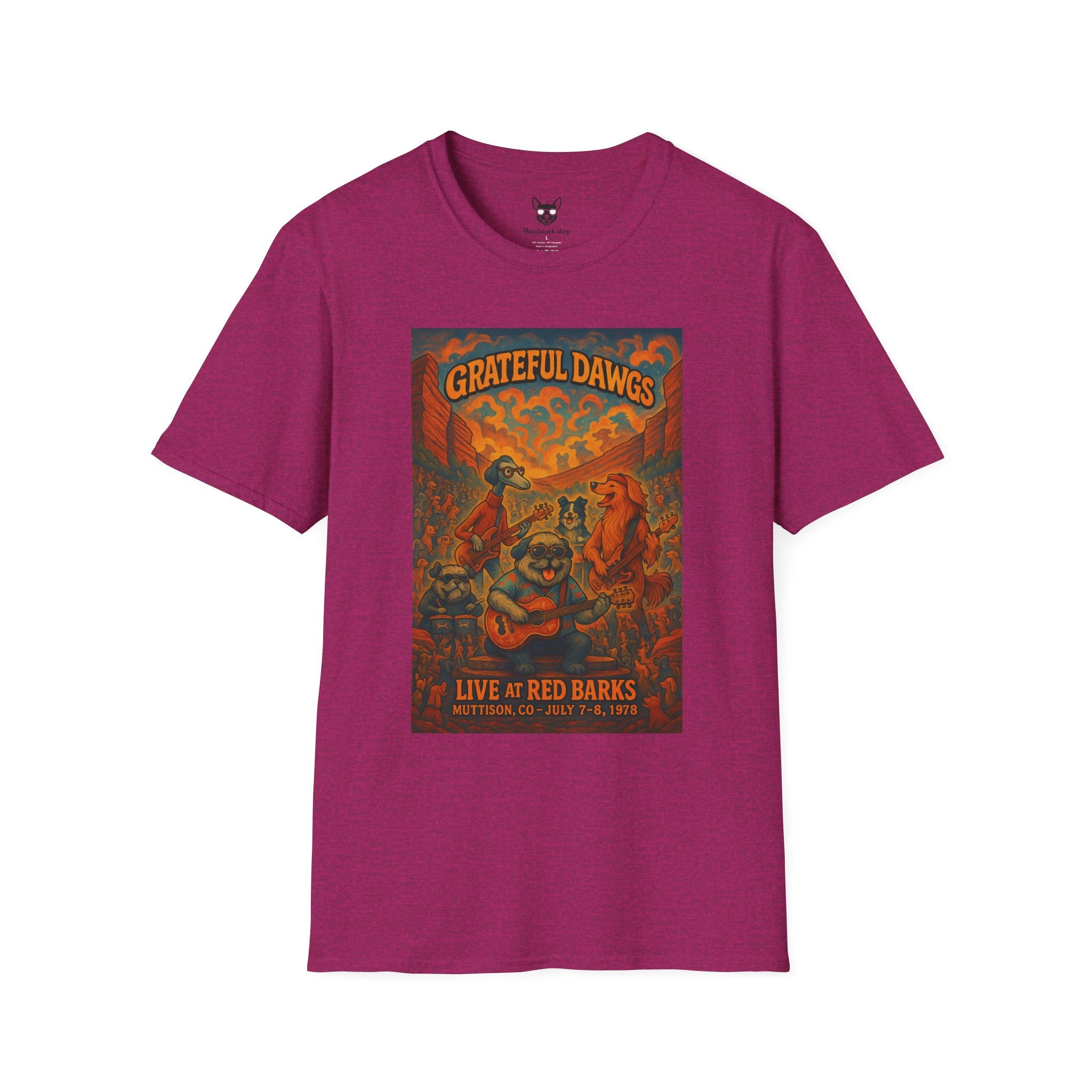 Grateful Dead Concert Poster Dog Parody Unisex Softstyle T-Shirt – Funny Tee for Music and Dog Lovers